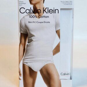 CALVIN KLEIN 100% Cotton Slim Fit V Neck T-Shirt Men's M Pack of 5 BNIP WHITE